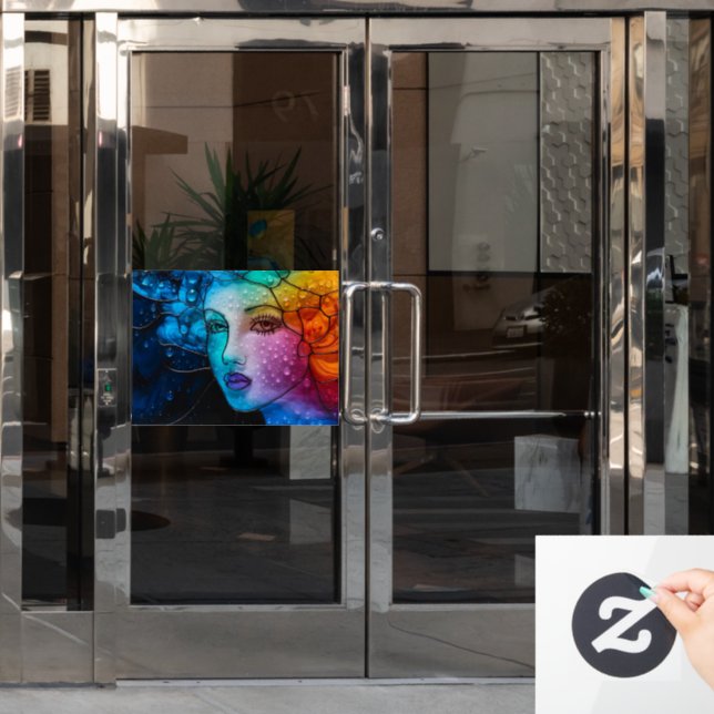 Mesmerising Lady Face Stained Glass 3D Alcohol Ink Window Cling (Office Door)