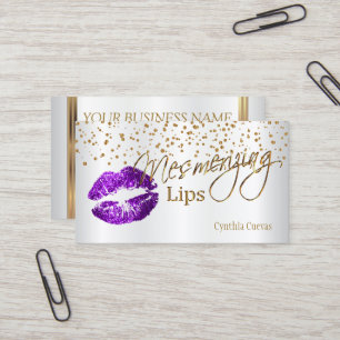 Mesmerising Lips Gold Confetti & Purple Lips Business Card
