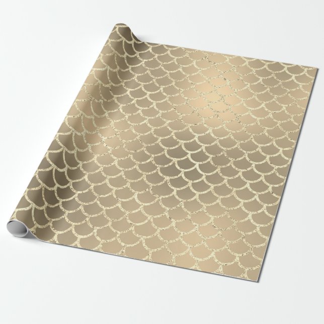 Mesmerising Mermaid Scales Smoky Gold Champagne Wrapping Paper (Unrolled)