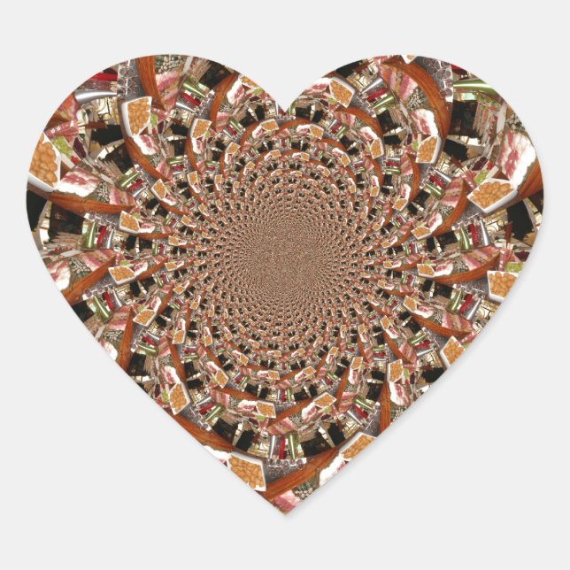 Mesmerising Mosaic of Sushi Brown Colours Heart Sticker (Front)