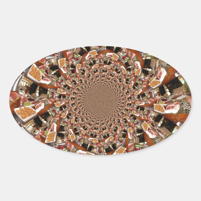 Mesmerising Mosaic of Sushi Brown Colours Oval Sticker (Front)