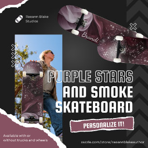 Mesmerising Purple Stars and Smoke Skateboard