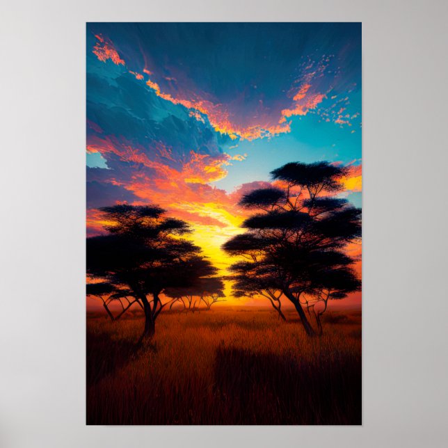 Mesmerising Sunset in the African Savanna Poster (Front)