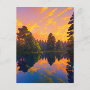 Mesmerising Sunset in the Pine Forest Postcard
