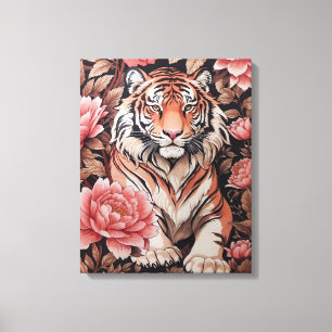 Mesmerising Tiger Pink Flowers Canvas Print