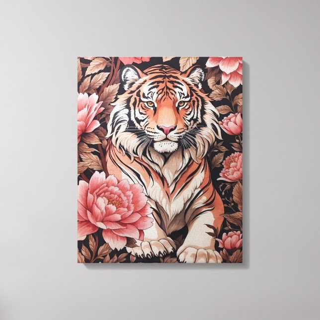 Mesmerising Tiger Pink Flowers Canvas Print (Front)