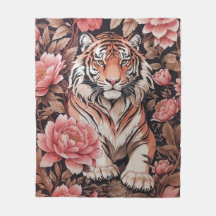 Mesmerising Tiger Pink Flowers Fleece Blanket