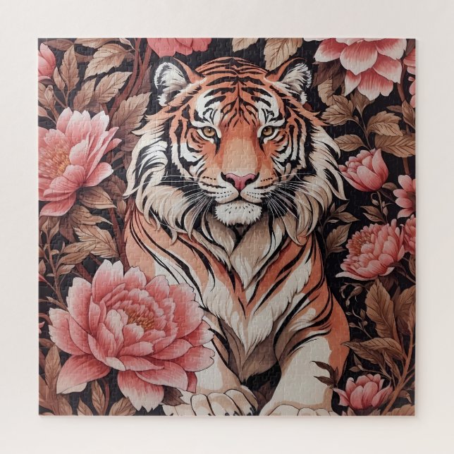 Mesmerising Tiger Pink Flowers Jigsaw Puzzle (Vertical)