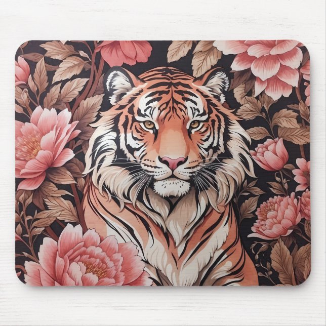 Mesmerising Tiger Pink Flowers Mouse Mat (Front)