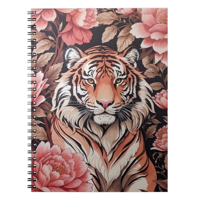 Mesmerising Tiger Pink Flowers Notebook (Front)