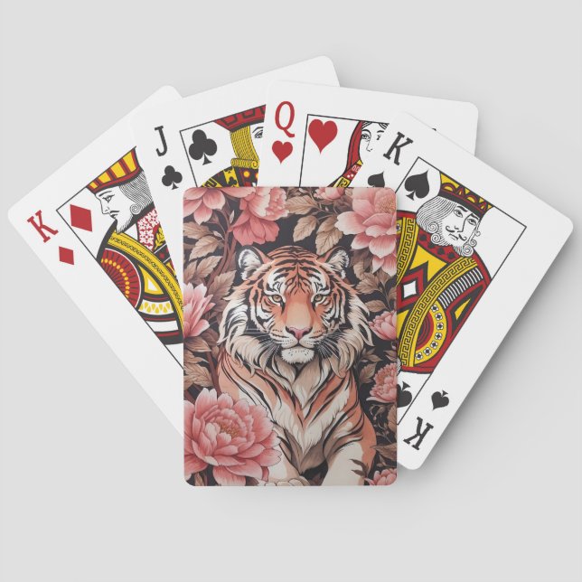 Mesmerising Tiger Pink Flowers Playing Cards (Back)