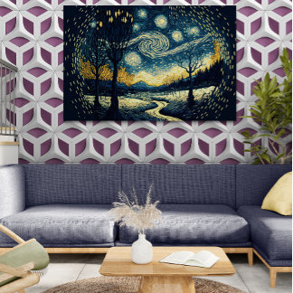 Mesmerising Van Gogh-inspired Night Landscape - Canvas Print