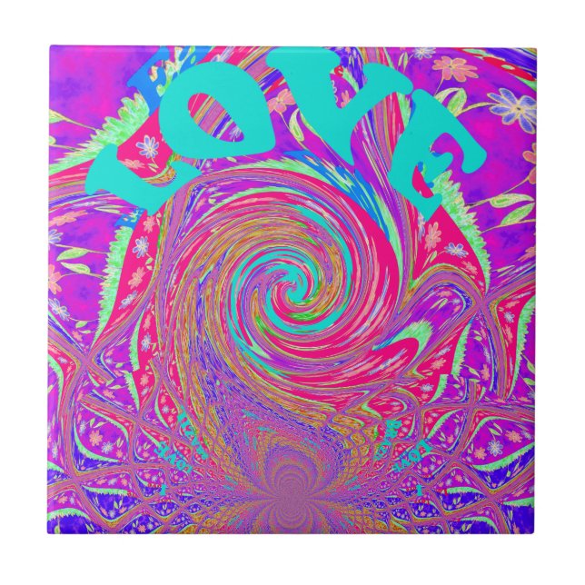 Mesmerising Whirlpool Love Cyan Text art Graphic  Tile (Front)