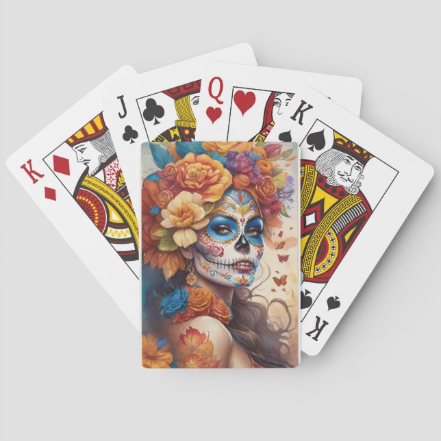 Mesmerising Woman in Sugar Skull Makeup Playing Cards (Back)