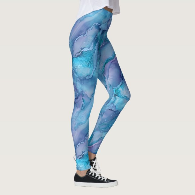 Mesmerizing Blue and Purple Creats Fluid Pattern Leggings (Right)