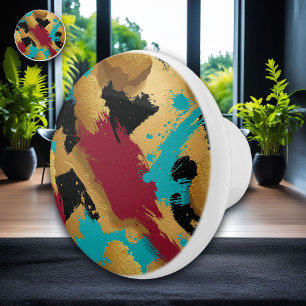 Mesmerizing Gold Sponge-Paint Pattern – Bold Black Ceramic Knob