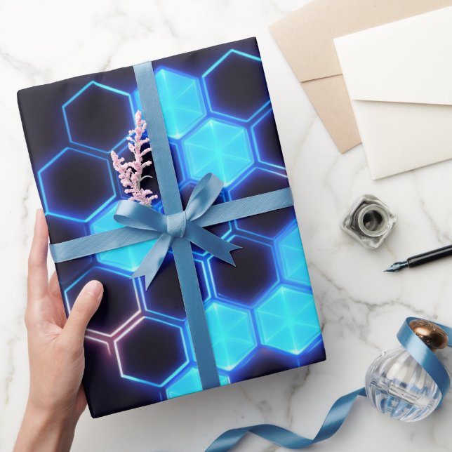 Mesmerizing Holographic Cyberpunk Hexagon Tiles Wrapping Paper (Gifting)