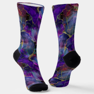 Mesmerizing Marble in Blue-Purple and Gold Veins Socks