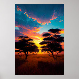 Mesmerizing Sunset in the African Savanna Poster
