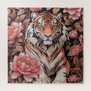 Mesmerizing Tiger Pink Flowers Jigsaw Puzzle