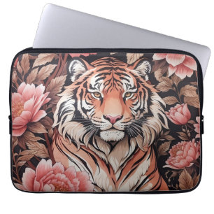 Mesmerizing Tiger Pink Flowers Laptop Sleeve