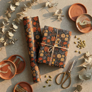 Mesoamerican-Inspired Embroidered Floral Pattern Wrapping Paper