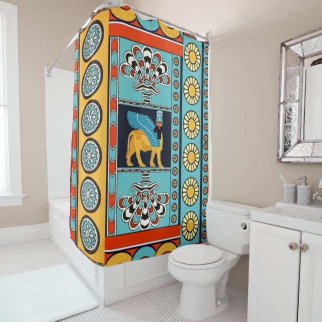 Mesopotamian artwork shower curtain (In Situ)