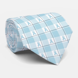 Mesothelioma Awareness Plaid Light Blue Ribbon Tie