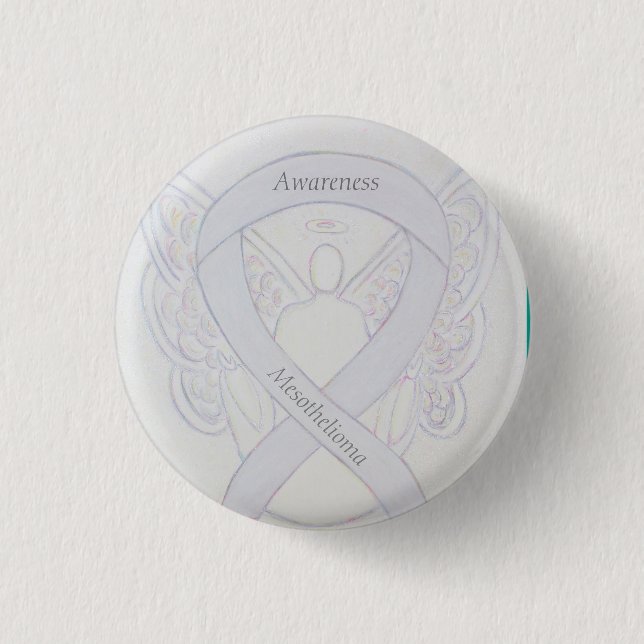 Mesothelioma Awareness Ribbon Angel Button (Front)