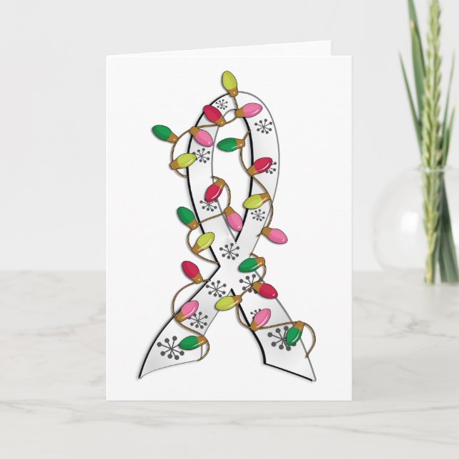 Mesothelioma Christmas Lights Ribbon Holiday Card (Front)
