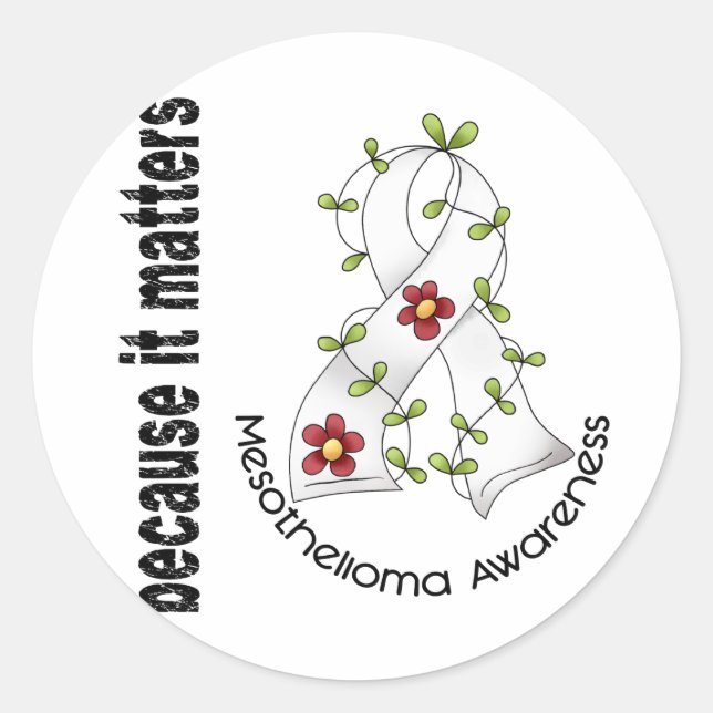 Mesothelioma Flower Ribbon 3 Classic Round Sticker (Front)