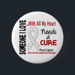 Mesothelioma Needs A Cure 3 6 Cm Round Badge<br><div class="desc">Support the person in your Life battling Mesothelioma by promoting Mesothelioma Awareness and advocating the Cure with SOMEONE I LOVE NEEDS A CURE tshirts and gifts featuring a Pearl Heart Ribbon.  Ideal for Mesothelioma Awareness Month,  Mesothelioma Walks,  Mesothelioma Support Events,  or anytime!</div>
