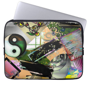 Mess of design objects & symbols with rough effect laptop sleeve