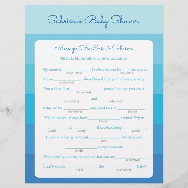 Message for Parents To Be Blue Ombre Baby Shower Flyer (Front)
