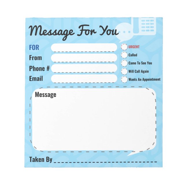 Message For You Phone Call Blue Office Pad (Front)