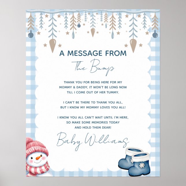 Message From The Bump Winter Baby Shower Sign (Front)