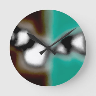 Message in a Bottle: Abstract Brown, Teal, B & W Round Clock