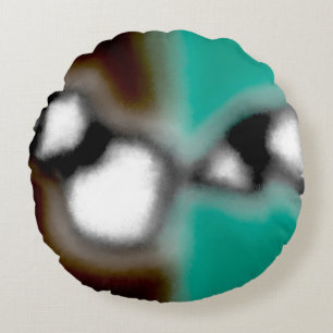 Message in a Bottle: Abstract Brown, Teal, B & W Round Cushion