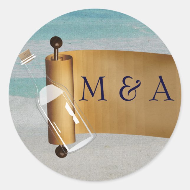 Message in a bottle Beach Wedding Classic Round Sticker (Front)