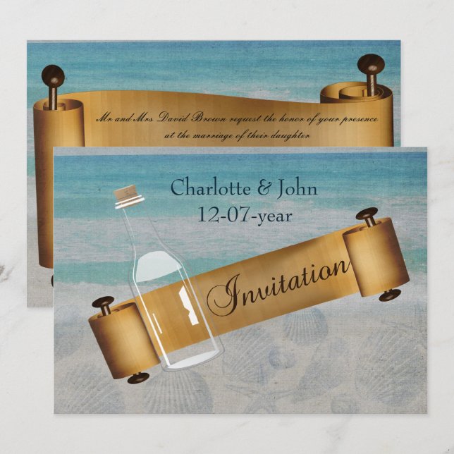 Message in a bottle Beach Wedding Invitation (Front/Back)