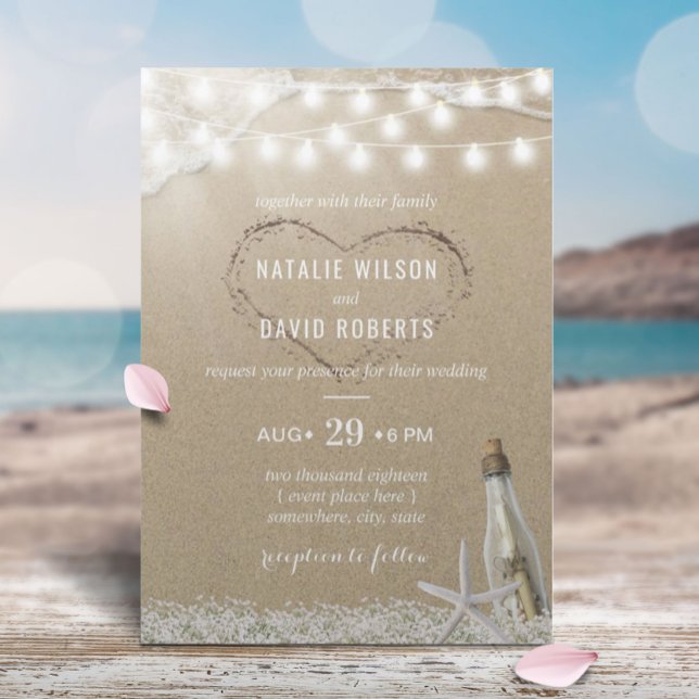 Message in a Bottle Rustic Floral Beach Wedding Invitation (Creator Uploaded)