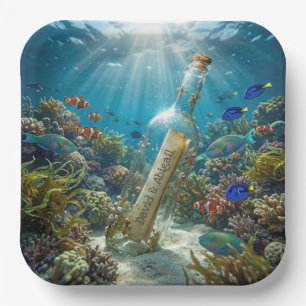 Message in a Bottle with Custom Names Paper Plate