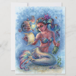 Message in The Bottle Mermaid Fantasy Art Card