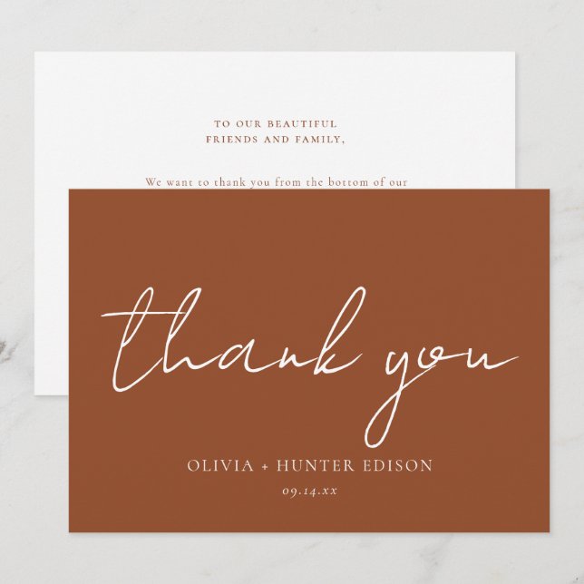 Message Modern Terracotta Calligraphy  Thank You Card (Front/Back)