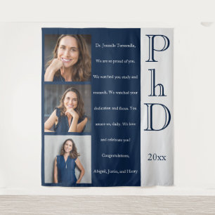 Message Photo Blue PhD Graduation Tapestry