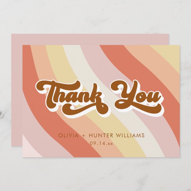 Message Retro Terracotta Thank You Card (Front/Back)