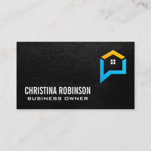 Message Talk Home Logo   Black Leather Business Card