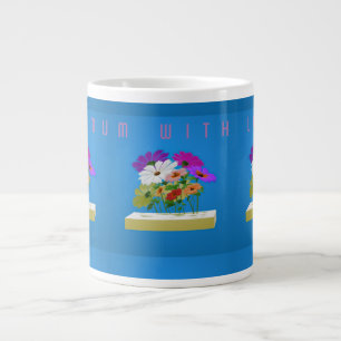 Message to mum with nice modern flower art on blue large coffee mug