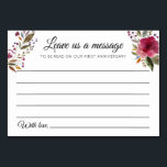 Message to Newlyweds Guest Book Wedding Cards<br><div class="desc">These beautiful personalised "Leave us a message" cards will be the perfect compliment to your wedding reception or bridal/couples shower. This design features burgundy watercolor flowers and space for guests to leave their words of advice and encouragement for the newlyweds.</div>