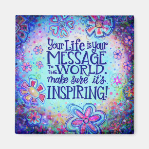 Message to the World Pretty Floral Blue Trendy Magnet